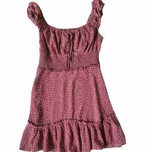 Red with white Polka Dot Boho Dress with Tie front